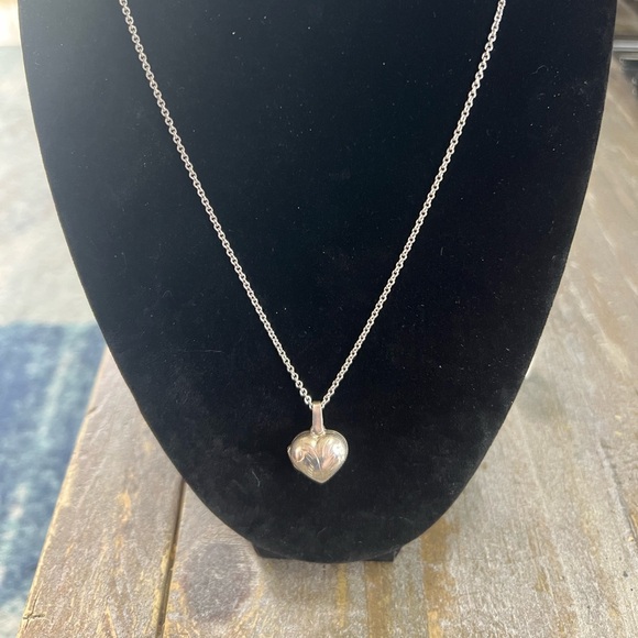 Vintage sterling silver diamond etched puffy heart locket ~17” - Picture 1 of 5